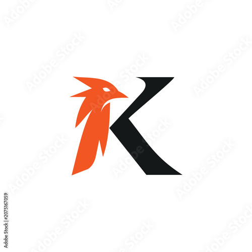 Bold orange bird and letter K logo, suitable for sports, media, startup, technology, energy, and modern business identity.