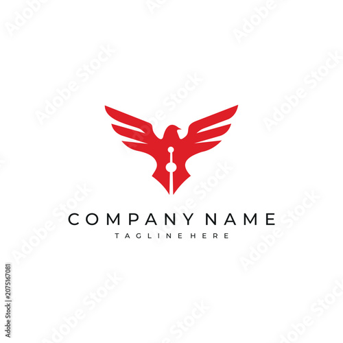 Red eagle wings and pen logo symbolizing freedom, writing, education, publishing, leadership, and professional creative branding.