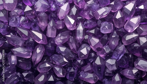 Group of purple amethyst crystal points texture with amethyst gemstone background precious crystals minerals polished geological collection meditation spiritual colorful brilliant