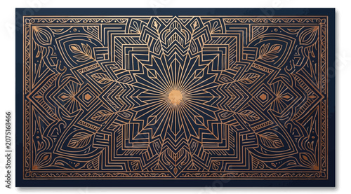 Bild auf Leinwand Luxury gold geometric pattern on dark blue background, art deco style rectangula