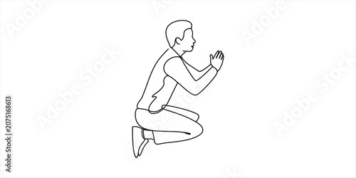Foto Continuous single line drawing of a man kneeling and praying with hands together