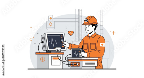 Healthcare Worker Monitors Patient Vitals on ECG Machine, Medical Technology Concept