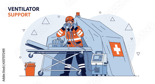 Emergency Medical Tent with Ventilator and Healthcare Worker Providing Care
