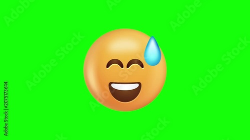 Laughing Sweating Emoji On Green Screen Background.