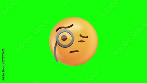 Monocle Face Emoji On Green Screen Background.