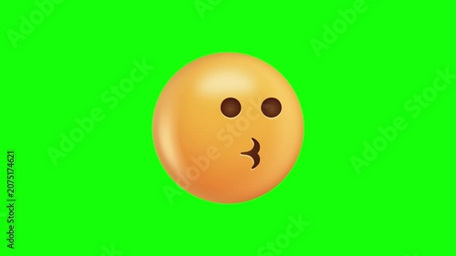 Puckered Kiss Emoji On Green Screen Background.