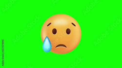 Sad Crying Emoji On Green Screen Background.