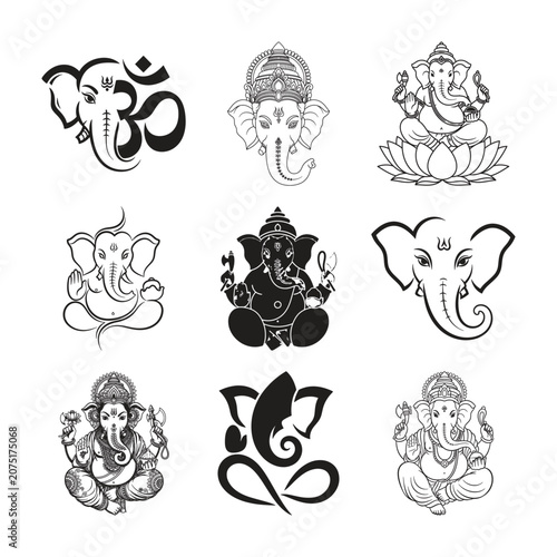 Ganesha Hindu deity elephant headed god illustrations