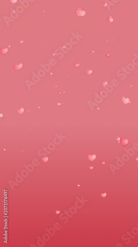 Romantic floating pink hearts red gradient background minimalist love celebration for vertical mobile stories and romantic digital greeting cards.