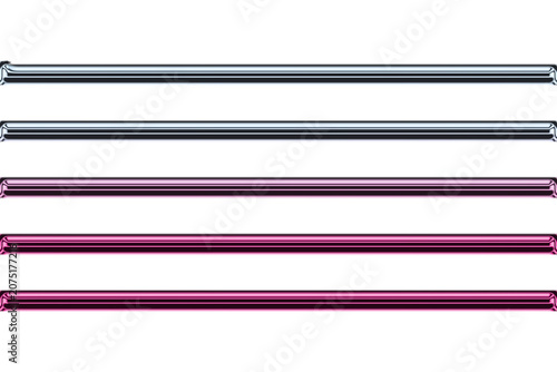 A close-up view of colorful metallic rods stacked horizontally on a surface