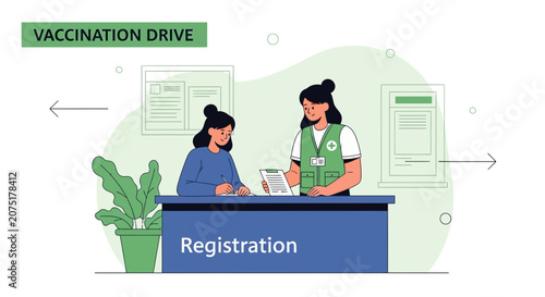 Vaccination Drive Registration: Patient Signs Up for Shot at Clinic Desk