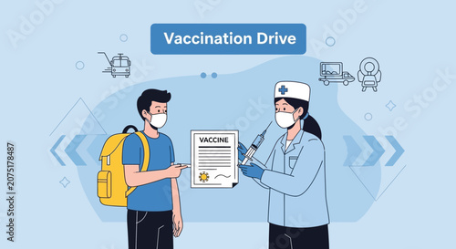 Young Man Receives Vaccine During Vaccination Drive, Healthcare Concept