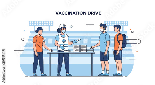 Vaccination Drive: Medical Staff Administering Vaccine to People at Outdoor Event