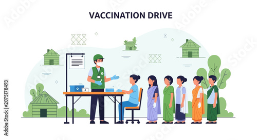 Vaccination Drive: Medical Staff Administering Vaccine to People in Rural Community
