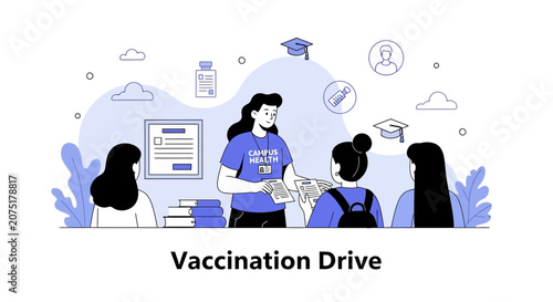 Vaccination Drive: Healthcare worker explains vaccine to students at campus health center