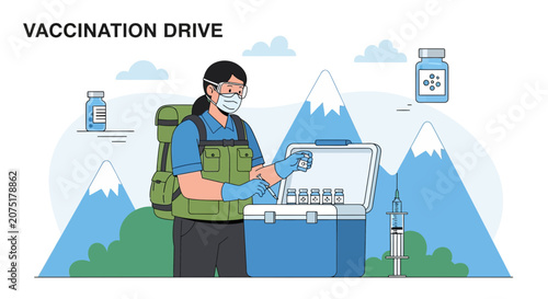 Vaccination Drive: Healthcare worker prepares vaccines in remote mountain area
