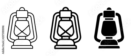 Foto Vintage Lantern Icons, Retro Oil Lamp Vector Set, Classic Kerosene Lamp Graphics