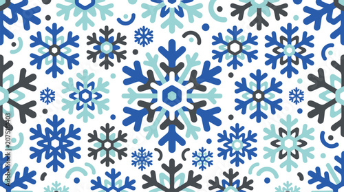 Cuadro en lienzo Vibrant blue and black snowflakes pattern on white winter wonderland design elem