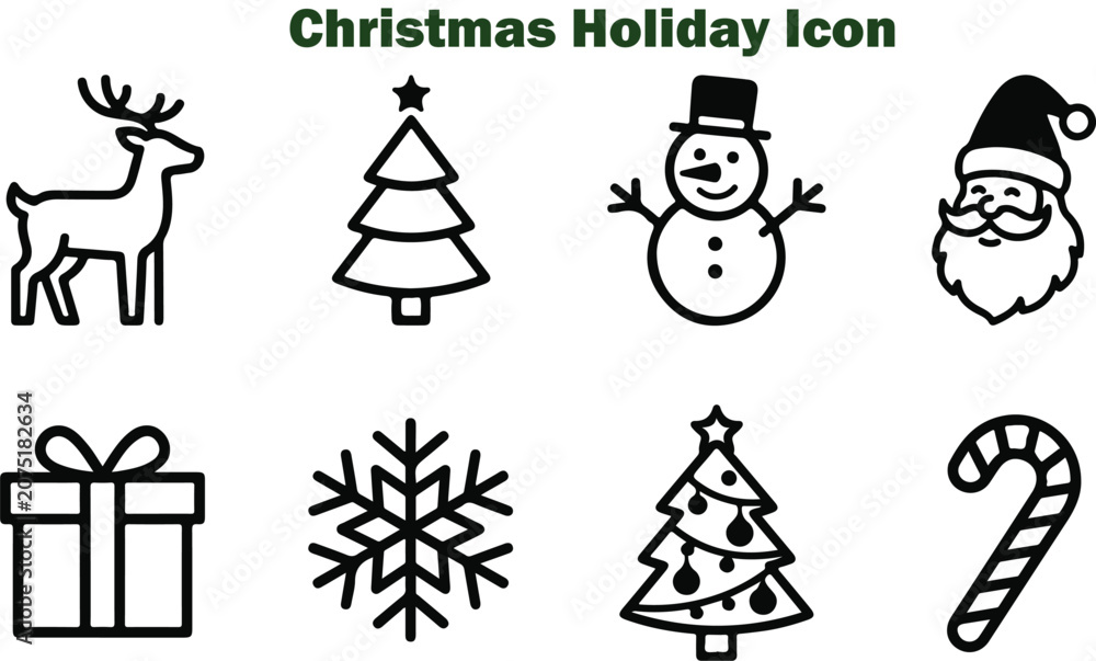 Fototapeta premium Christmas icons on white background. Christmas holiday reindeer. 
