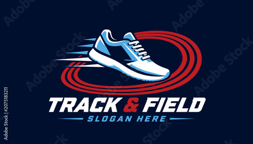 vector illustration of a Track and Field Sports Logo with Running Shoe