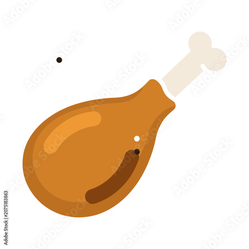Roasted Chicken Leg with Bone Flat Vector Illustration