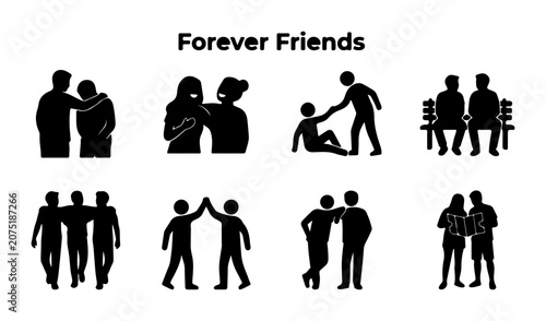 Forever Friends Icon Set: Friendship, Support, Connection, Community, Togetherness