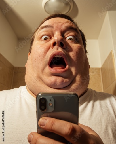 close-up of shocked person looking into phone
