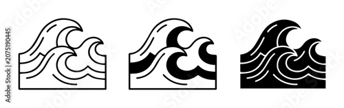 Schilderij op canvas Ocean Wave Icons, Sea Swell Vector Graphics, Marine Water Symbol Set