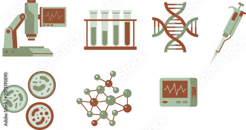 Medical researchers analyze DNA, molecules, and lab results in a laboratory setting.