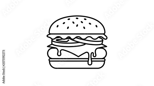 Minimalist Outline Illustration of a Delicious Cheeseburger