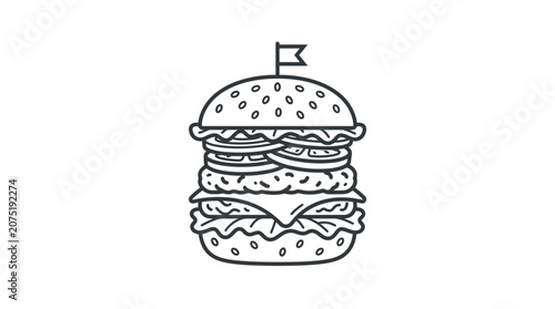 Outline Style Hamburger Icon with Flag