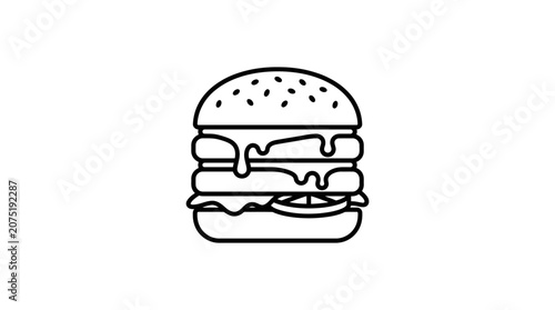 Simple Burger Icon Line Art Illustration