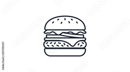 Simple Minimalist Burger Icon Line Art Illustration