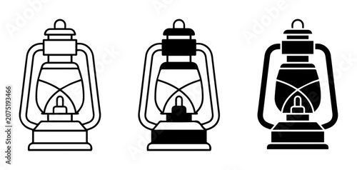 Bild auf Leinwand Vintage Lantern Icons, Retro Oil Lamp Vector Set, Classic Kerosene Lamp Graphics