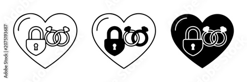 Photos Heart Lock and Wedding Rings Icons, Love Security, Commitment Symbols, Marriage