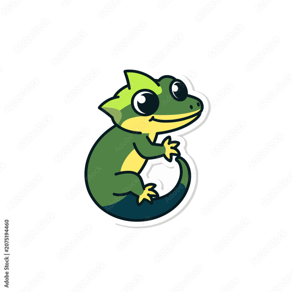 Fototapeta premium Cute cartoon green gecko vector illustration
