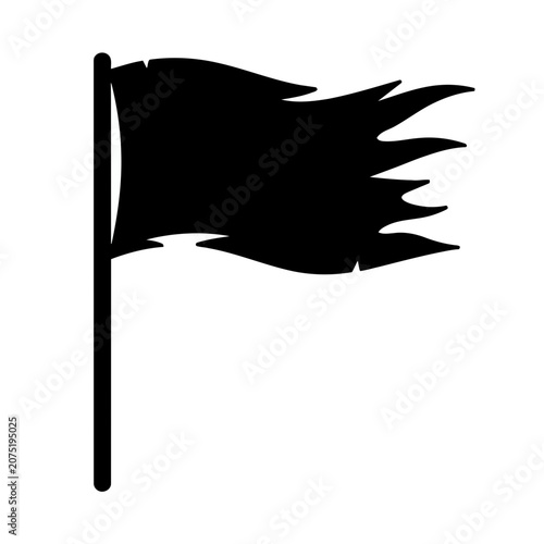 Black tattered flag on pole vector icon