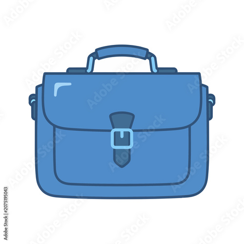Blue flat illustration briefcase with handle and buckle