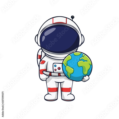 Cartoon astronaut holding Earth globe vector illustration