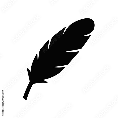 Black feather vector icon on transparent background