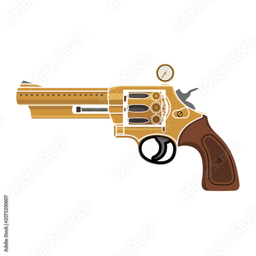 Steampunk Revolver with Gears and Clock Illustration
