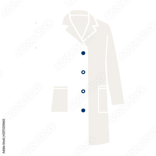 White lab coat with navy buttons flat vector illustration