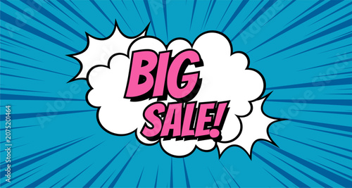 Big Sale Comic Speech Bubble on Radial Yellow Background