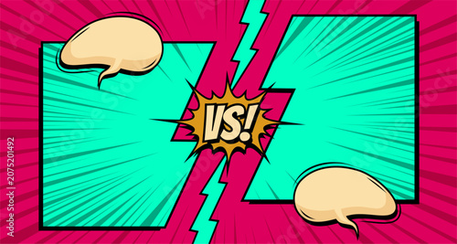 Superhero Comic VS Background with Blank Dialogue Bubbles and Action Rays