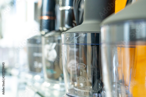 A Close-Up View of Modern Kitchen Food Processors Displayed in a Store, Showcasing Their Sleek Design and Functionality for Culinary Enthusiasts