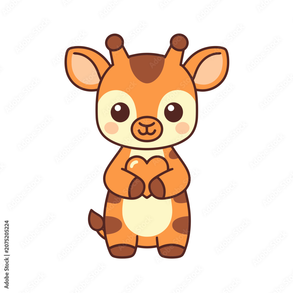 Fototapeta premium Cute cartoon giraffe holding a heart
