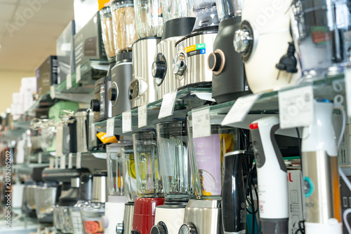 An Array of Modern Kitchen Blenders and Appliances Displayed in a Retail Environment for Culinary Enthusiasts and Home Chefs