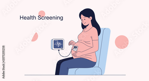 Pregnant Woman Undergoing Health Screening with Medical Device