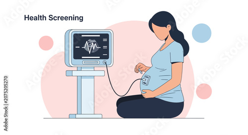 Pregnant Woman Undergoing Health Screening with Ultrasound Machine