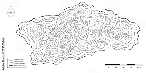 Foto Topographic map with contour lines and scale indicator topography elevation cart